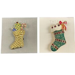NWT Two Talbots STOCKING Brooch/ Pins